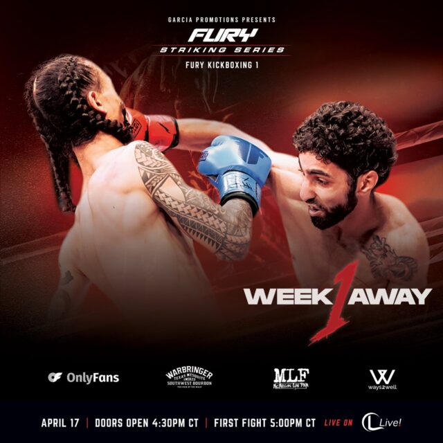 One more week~~
1 week away from our FIRST EVER Striking Series - Kickboxing card! Be a part of this historic event next Friday @bayoucityeventcenter! After a long week, there’s nothing better than watching a Fury SS card in person!

Get tickets now: https://www.furyfc.tv/getticketsnow

#kickboxing #furykb1 #houston #livestream